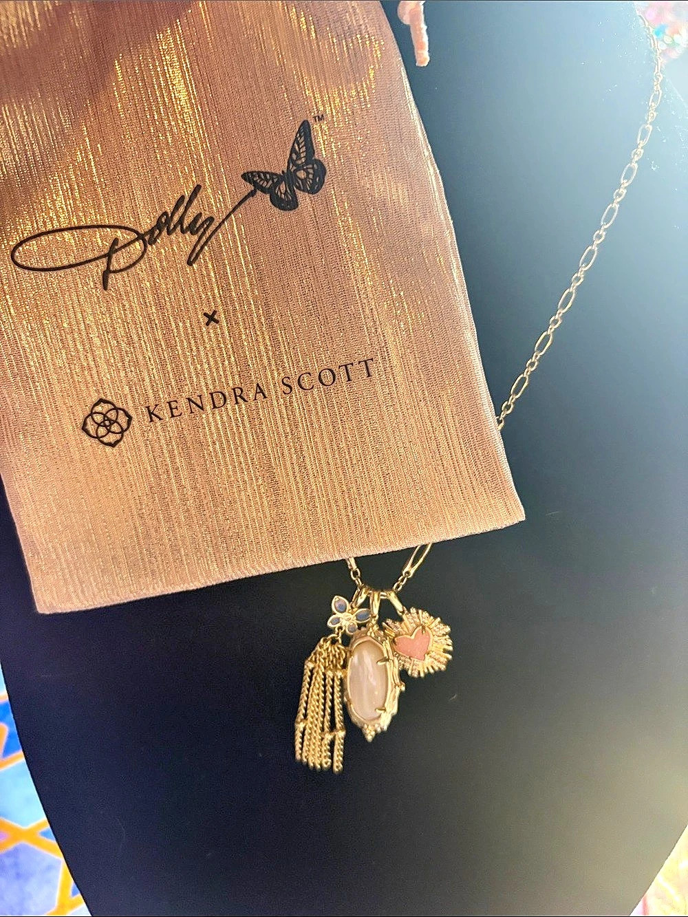 Kendra Scott Pendant Necklace & Matching Earrings in Gold & Pink
